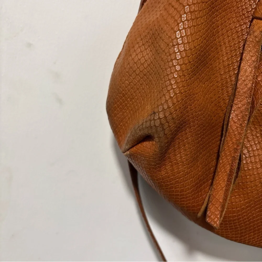 FOLEY + CORINNA City Tote Handbag Croc Embossed Leather Mid Shoulder Bag Brown